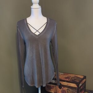 White Crow Gray Fitted Cut Out Blouse
